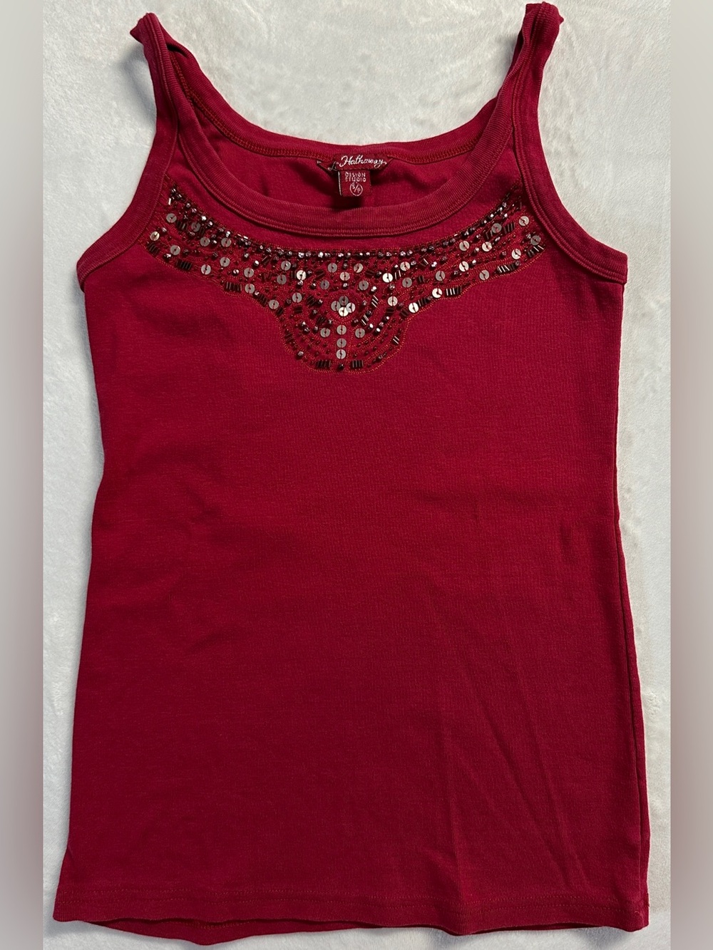 Y2K LADY HATHAWAY women's red beaded sequin tank, S.
